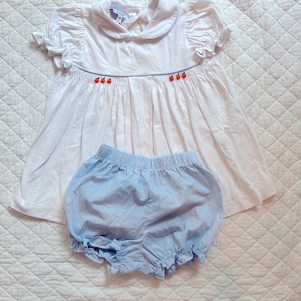 Hand smocked pumpkin bloomer set - white Pima cotton